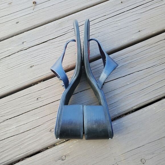 Vintage 90s y2k Bratz Navy Blue Leather Chunky Heel Tommy Hilfiger Thong Sandals - Picture 2 of 7